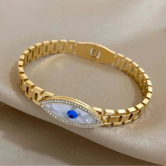 Evil Eye Stainless Steel Bangle Bracelet - Picture 4 of 6